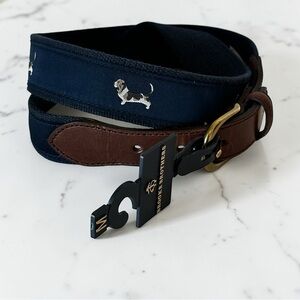 Brooks Brothers Basset  Hound Belt Blue Leather Brass Size Medium NWT